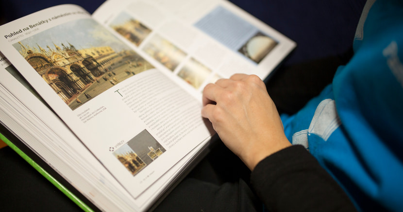 Boy reading book while traveling